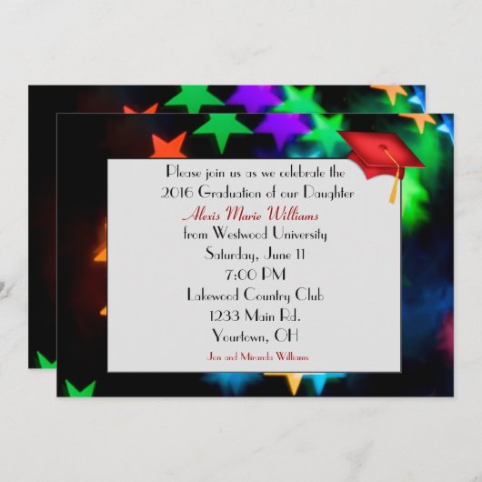 Star Bokeh met rood Afstuderen Pet Kaart (Voorkant / Achterkant)