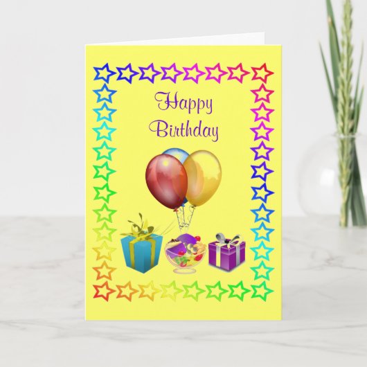 Star Border Birthday Kaart (Voorkant)