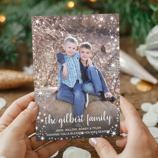 Star Border Familienaam Foto Feestdagenkaart