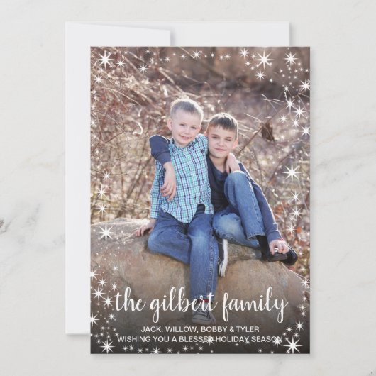 Star Border Familienaam Foto Feestdagenkaart (Voorkant)