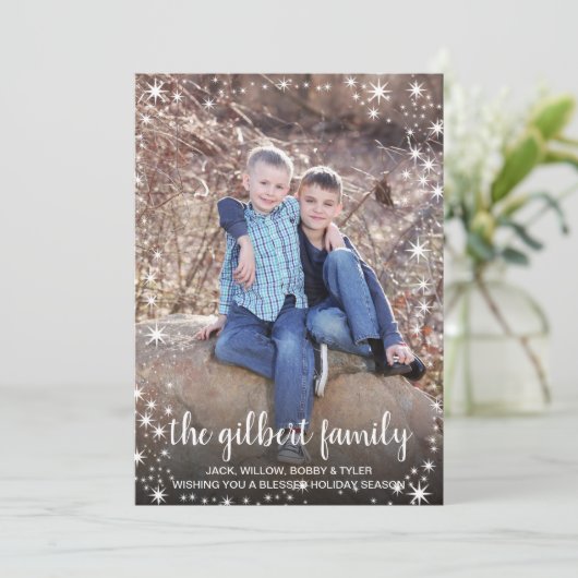 Star Border Familienaam Foto Feestdagenkaart (Staand voorkant)