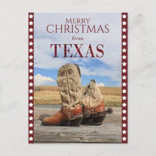 Star Border Texas Cowboy Boots kerst Feestdagenkaart