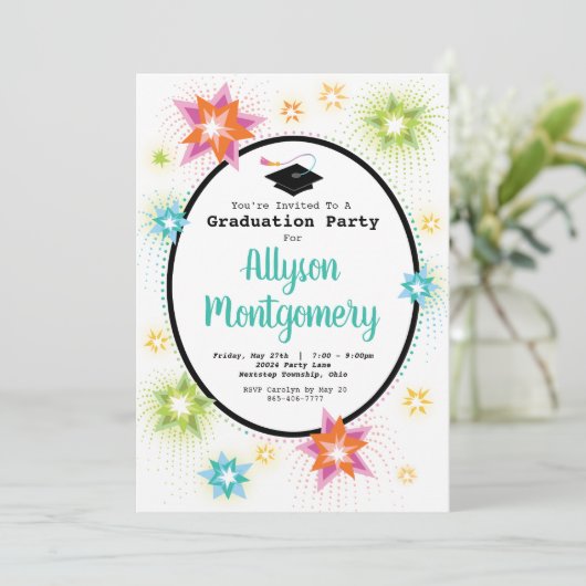 Star Burst Graduation Party Uitnodiging (Staand voorkant)