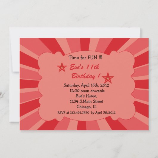 Star Burst - Red Birthday Invitation Kaart (Voorkant)