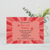 Star Burst - Red Birthday Invitation Kaart (Staand voorkant)