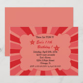 Star Burst - Red Birthday Invitation Kaart (Voorkant / Achterkant)