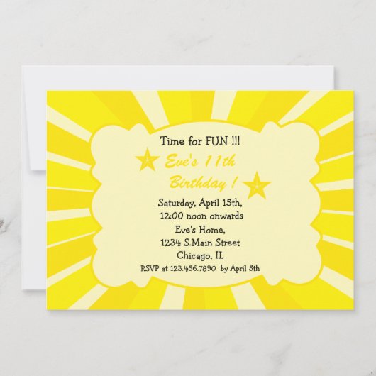 Star Burst - Yellow Birthday Invitation Kaart (Voorkant)