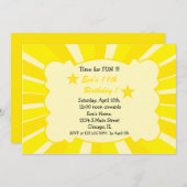 Star Burst - Yellow Birthday Invitation Kaart (Voorkant / Achterkant)