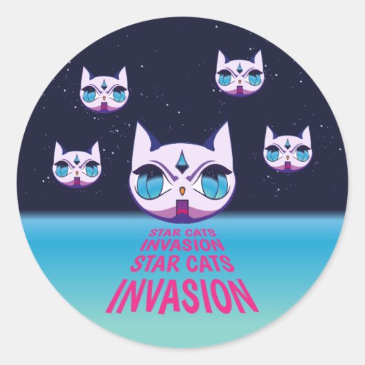 Star Cats Invasion Ronde Sticker (Voorkant)