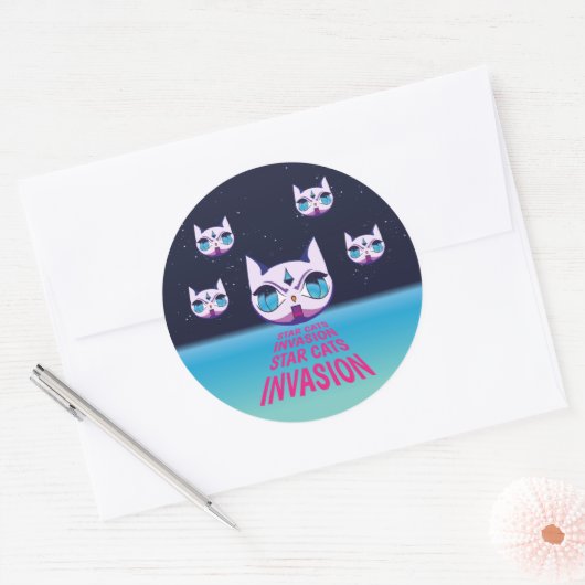 Star Cats Invasion Ronde Sticker (Envelop)