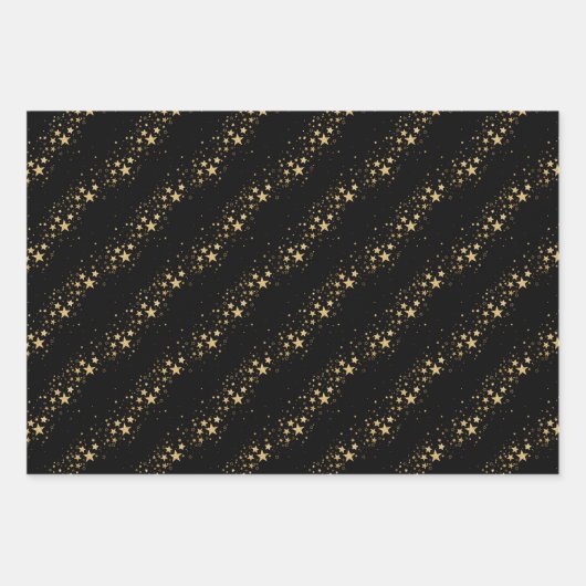 Star Celebration | Black and Gold Cupcake Party Inpakpapier Vel (Voorkant 2)