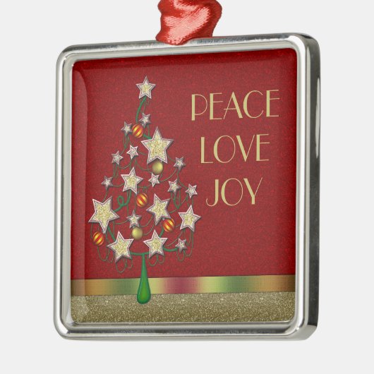 Star Christmas Tree Silver Square Ornament (Links)