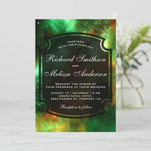 Star Clusters Space Galaxy Uitnodiging voor bruilo (Staand voorkant)