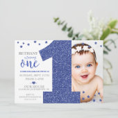 Star Confetti First Birthday Faux Glitter Invite Kaart (Staand voorkant)