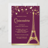 Star Confetti Gold Eiffel Tower Pink Quinceanera Kaart (Voorkant)