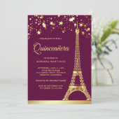 Star Confetti Gold Eiffel Tower Pink Quinceanera Kaart (Staand voorkant)