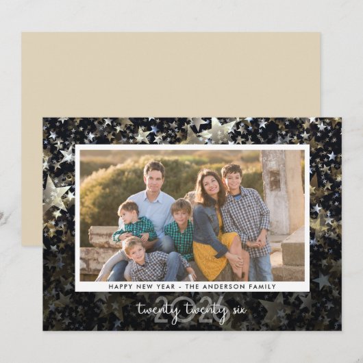 Star Confetti Happy Nieuwjaar 2023 Foto Feestdagenkaart (Voorkant / Achterkant)