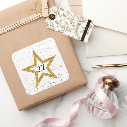 Star Confetti Nummer Speciaal Roze Goud Wit Partij Vierkante Sticker (Geschenken)