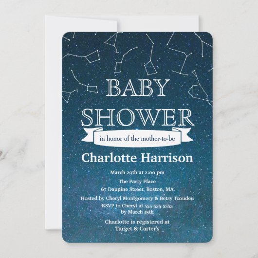 Star Constellations Space Baby shower Kaart (Voorkant)