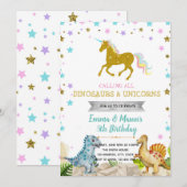 Star dinosaurus eenhoorn feestthema uitnodiging (Voorkant / Achterkant)