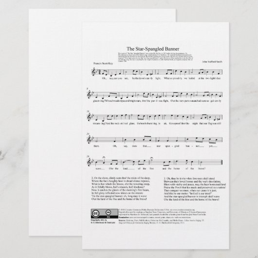 Star-draaiende banner National Anthem — muziekblad Briefpapier (Voorkant / Achterkant)