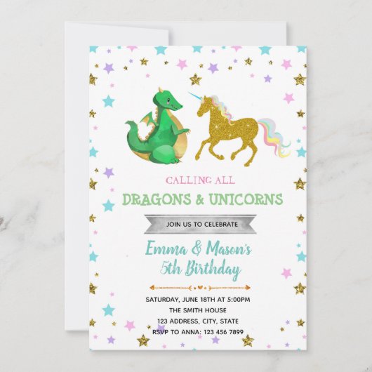 Star dragon unicorn party thema uitnodiging (Voorkant)
