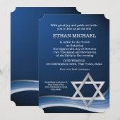 Star en Blue Wave Bar Mitswa Kaart (Voorkant / Achterkant)