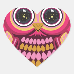 Star Eye Owl - Roze Sinaasappel 3 Hart Sticker