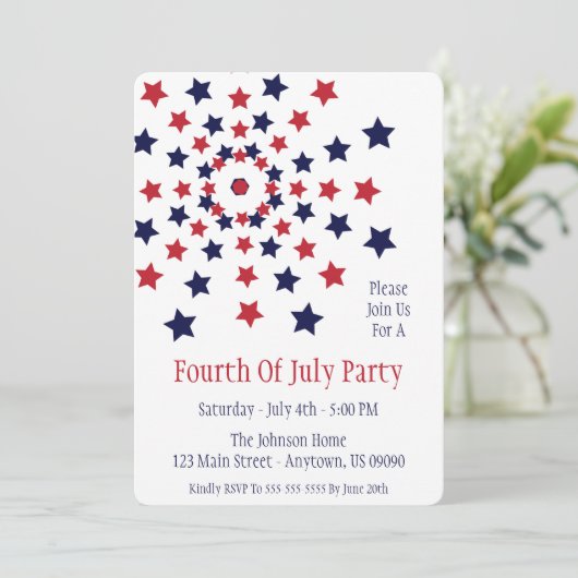 Star Firework Vierde uitnodiging van juli (Staand voorkant)