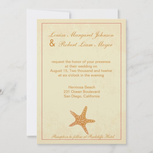 Star Fish-Beige Wedding-uitnodiging Kaart (Voorkant)