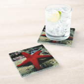 Star Fish | Rood Zee Glazen Onderzetter (Schuin)