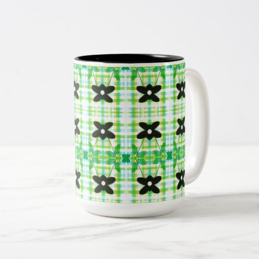 Star Floral met plaid Tweekleurige Koffiemok (Voorkant rechts)