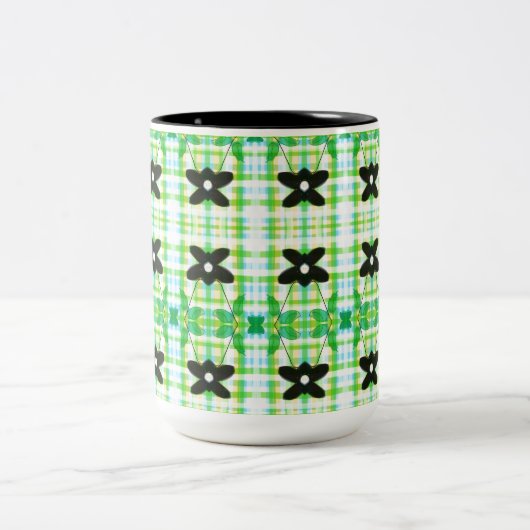 Star Floral met plaid Tweekleurige Koffiemok (Center)