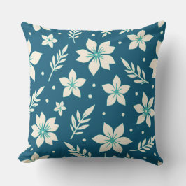 Star Flower and Leaves Cream en Blauwgroen Kussen