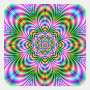 Star Flower in Neon Vierkante Sticker