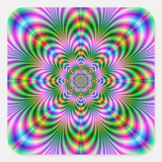Star Flower in Neon Vierkante Sticker (Voorkant)