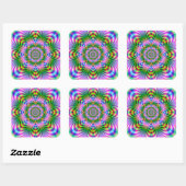 Star Flower in Neon Vierkante Sticker (Vel)