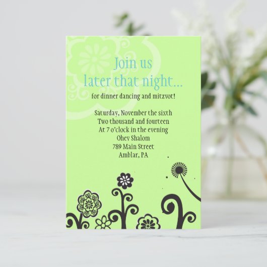 STAR FLOWERS Bat Mitzvah Reception Party Card Kaart (Staand voorkant)