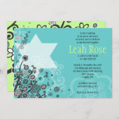 STAR FLOWERS Bat Mitzvah Uitnodiging (Voorkant / Achterkant)