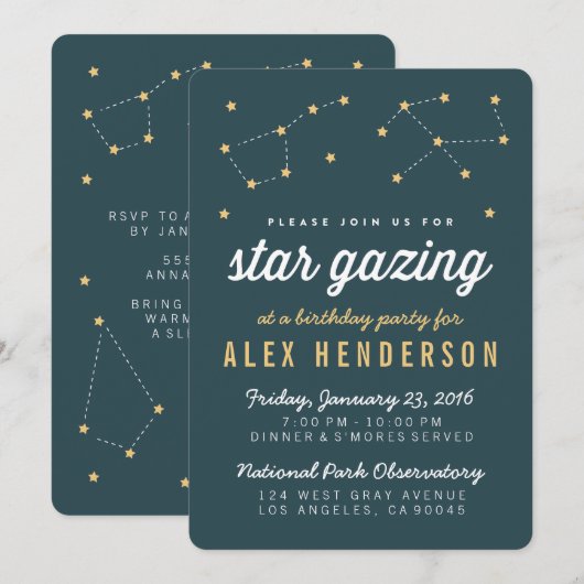 Star Gazing Kids Birthday Party Invitation Kaart (Voorkant / Achterkant)