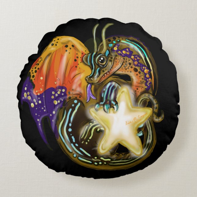 Star Glow Dragon Rond Kussen (Voorkant)