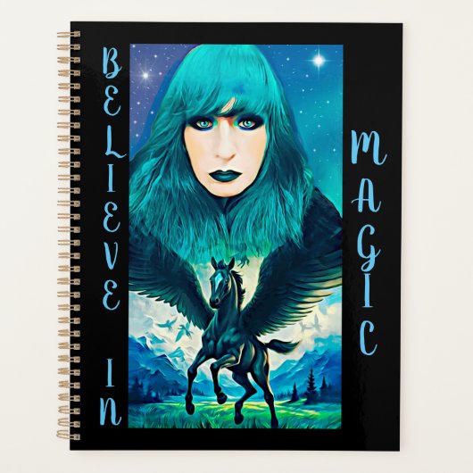 Star Goddess en Black Pegasus Fantasy Abstract Planner (Voorkant)