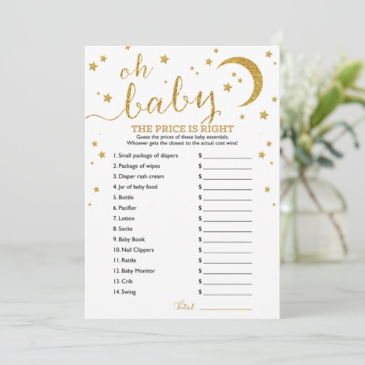 Star Gold Glitter De prijs is goed Baby spel Kaart (Staand voorkant)