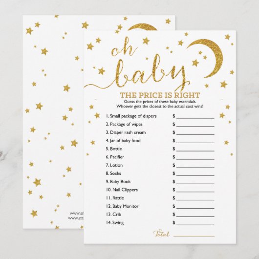 Star Gold Glitter De prijs is goed Baby spel Kaart (Voorkant / Achterkant)