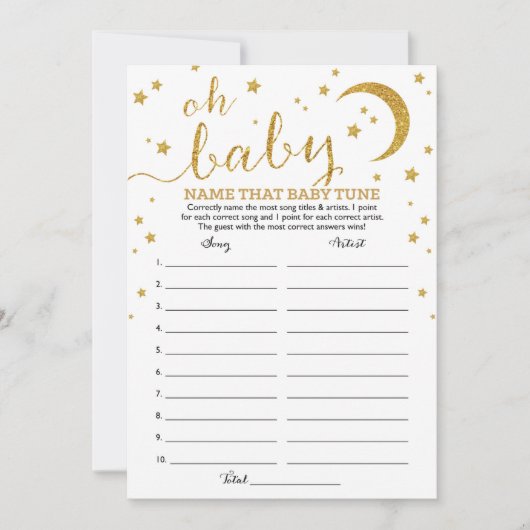 Star Gold Glitter Name dat Baby Tune Game Kaart (Voorkant)