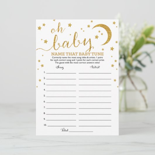 Star Gold Glitter Name dat Baby Tune Game Kaart (Staand voorkant)