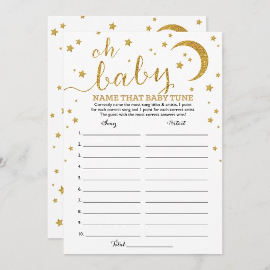 Star Gold Glitter Name dat Baby Tune Game Kaart (Voorkant / Achterkant)