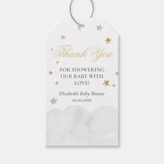 Star Grey Gold Baby shower Hartelijk dank Cadeaulabel (Voorkant)