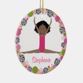 Star Gymnast Black Hair in Pinks Personalized Keramisch Ornament (Rechts)