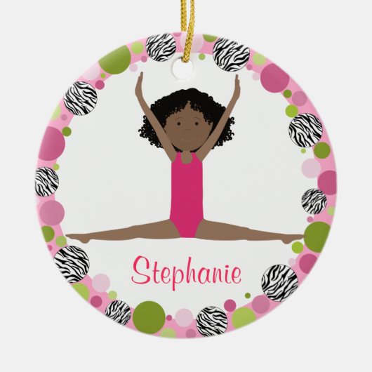 Star Gymnast Black Hair in Pinks Personalized Keramisch Ornament (Voorkant)